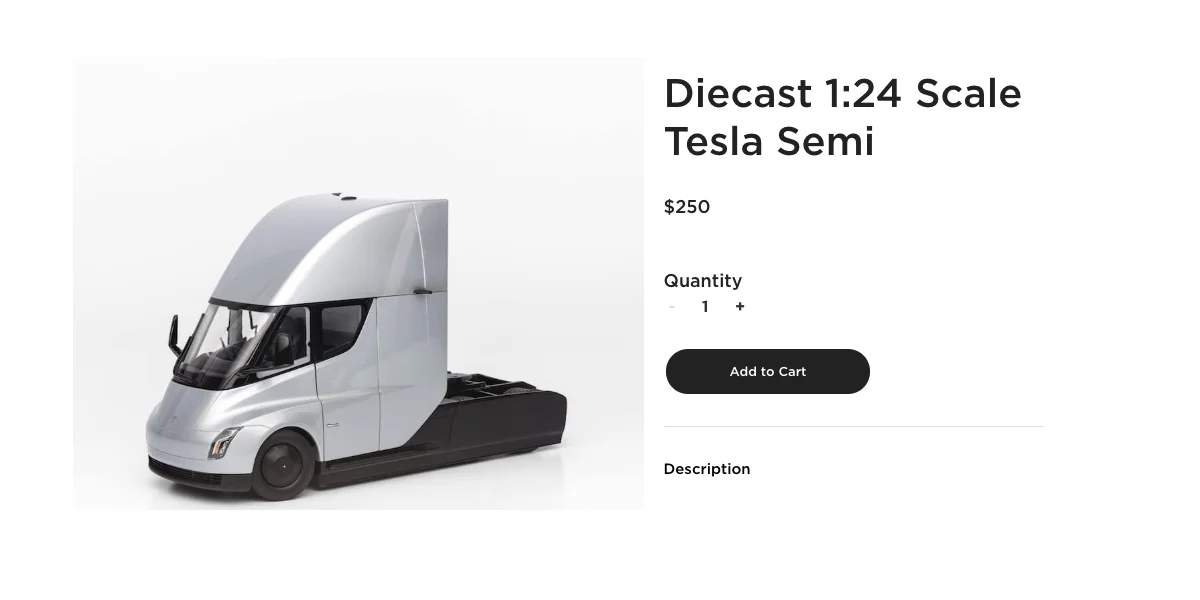 【通販お得】Tesla Semi 1:24スケールダイキャスト　テスラ　EV トラック　セミ　検品のみ新品 建設車両、作業車