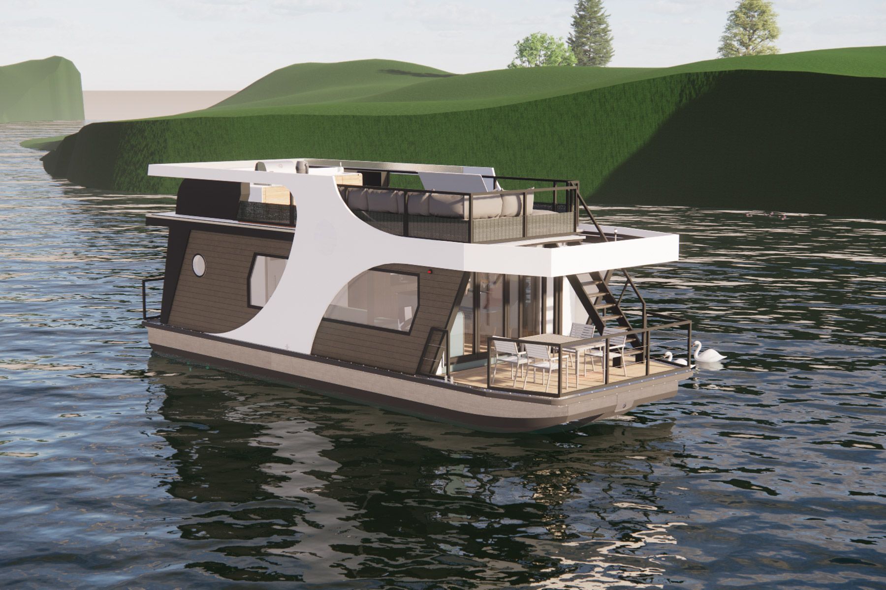 Luxury houseboat with electric Torqeedo drive and its own PV system ...